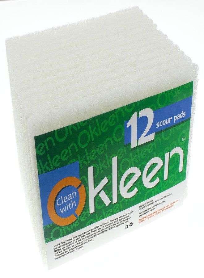 Okleen Delicate Scour Pads. Made in Europe. 12 Pack, White, 4 x 6 Inch Odorless General Purposes Scouring Scrubbers for Cleaning Dishes, Cutlery, Kitchen, Household & Outdoor Things - Image 2